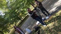 Jeff Samet, Kristie Lyon, and Jesse Paul setting up for the scene and shoot of "Life Decisions" at Tower Grove Park, St. Louis, MO